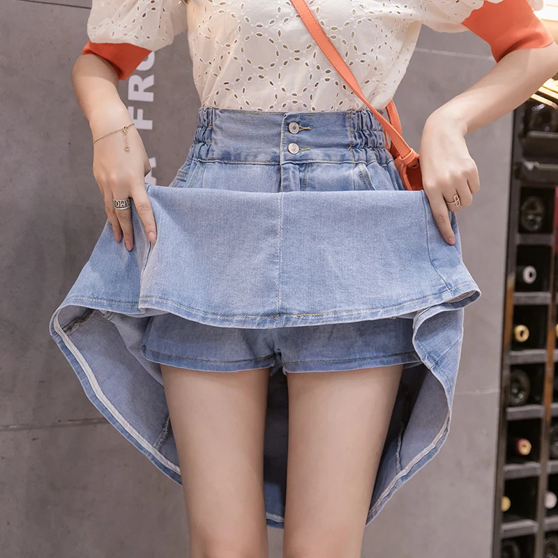 Gonna di jeans a pieghe a vita alta estiva da donna gonna di jeans Mini a  trapezio solido A line Street Plus Size maglione elastico per studenti gonne  complessive|Skirts| - AliExpress
