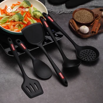 

WORTHBUY Silicone Cooking Utensils Set Heat Insulation Kitchenware For Kitchen Non-stick Cooking Tools Set Spatula Shovel Turner