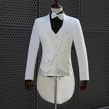 

2020 men white tuxedo studio stage host suit