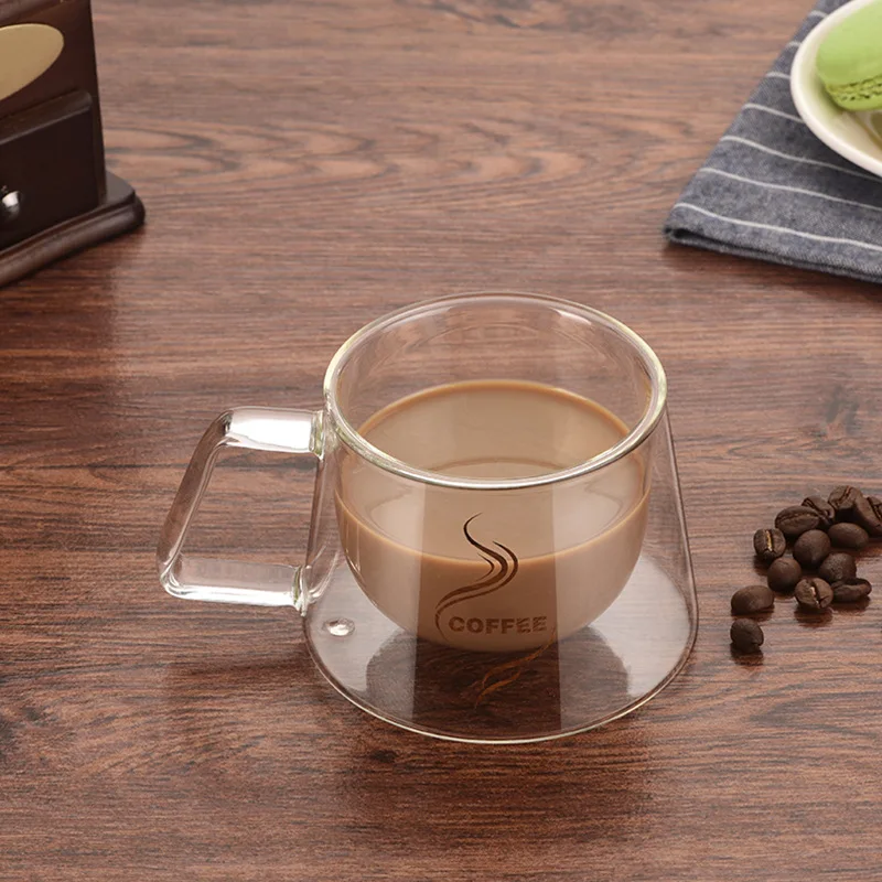 Прозрачный двусторонний настенный стол питьевое молоко чашка кофейная кружка теплоизоляция офисные кружки двойная стеклянная кружка для кофе