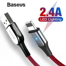 Baseus USB кабель для iPhone XR XS Max 2.4A Быстрая зарядка USB зарядный кабель светодиодный светильник USB кабель для передачи данных для iPhone 8Plus 7 шнур для передачи данных