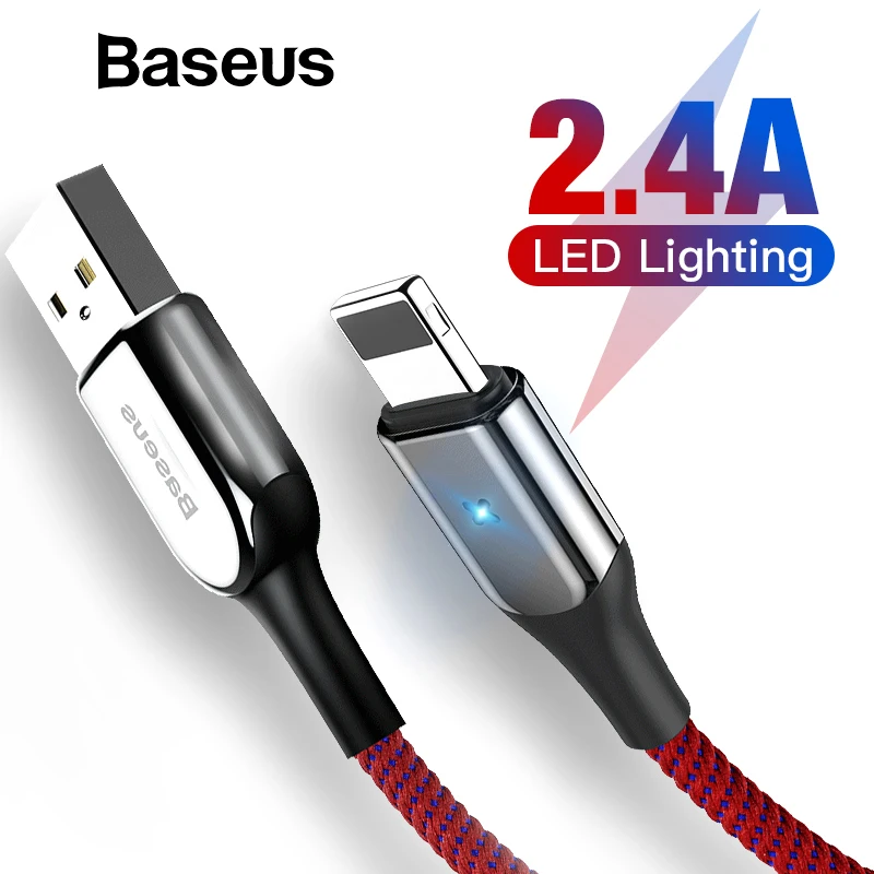  Baseus USB Kabel für iPhone XR XS Max 2.4A Schnelle Lade USB Ladegerät Kabel LED Licht USB Datenkab
