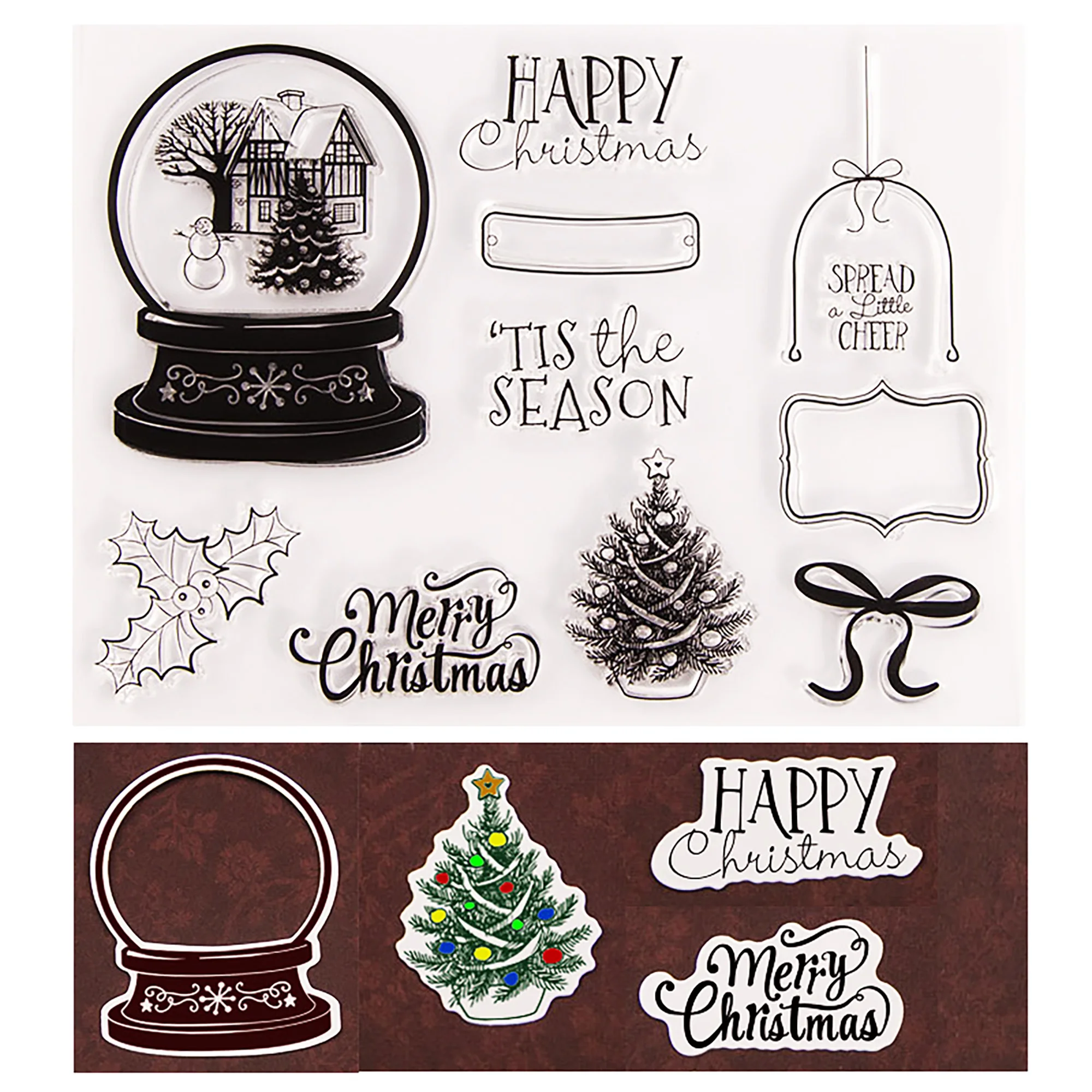 Christmas Tree Clear Stamps Crystal Ball Metal Cutting Dies And Die Set