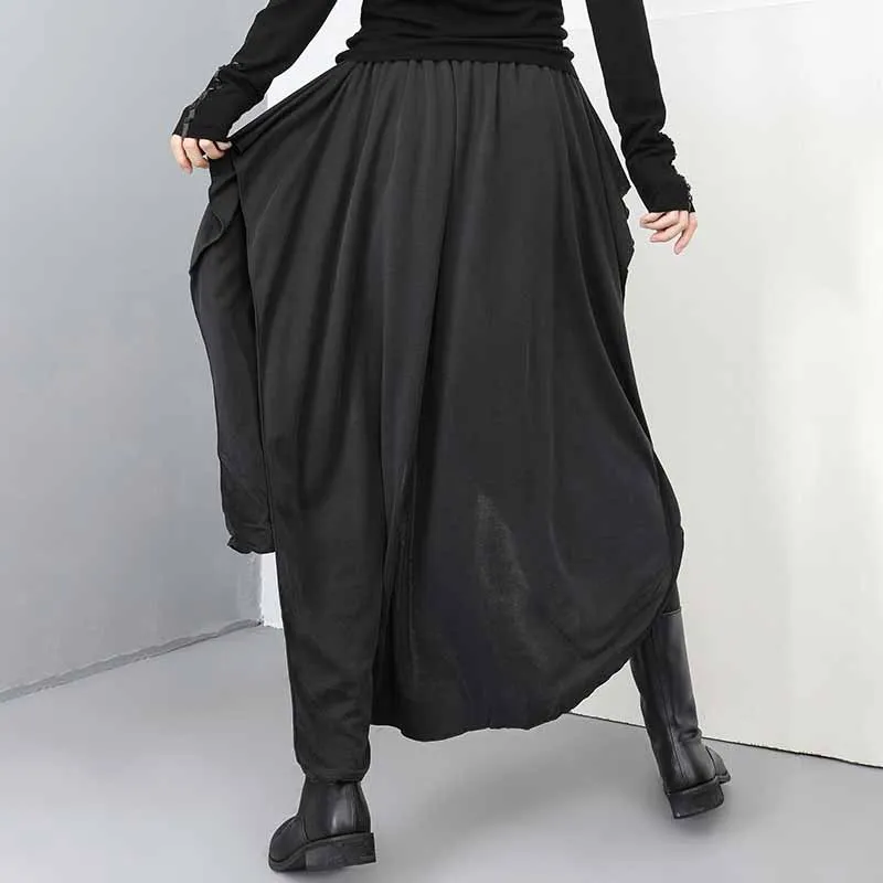 

SexeMara 2019 Autumn New Pattern Elasticity Waist Irregular Hem Solid Color Full Length Fake 2 Pcs Skirt Pencil Pants CPT05