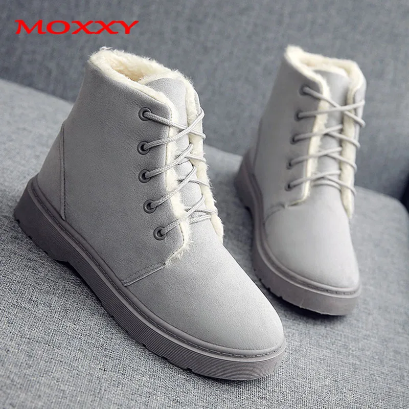 

2019 New Retro Snow Boots Women Comfort Round Toe Lace Up With Warm Fur Winter Boots Plush Beige Grey Black Flat Heel Boots Shoe