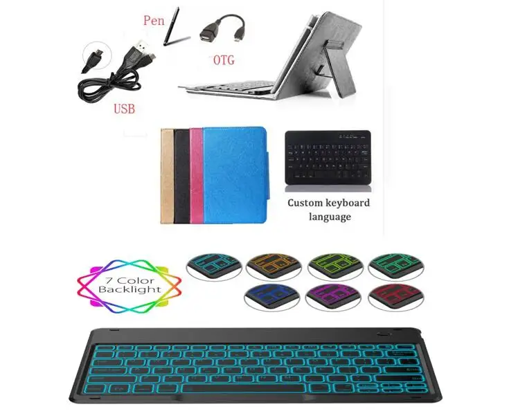 Bluetooth планшет 7 видов цветов светодиодный подсветкой Клавиатура с подсветкой чехол для huawei Mediapad M5 Lite 10,1 BAH2-W09 BAH2-L09 BAH2-W19 крышка+ подставка для ручек