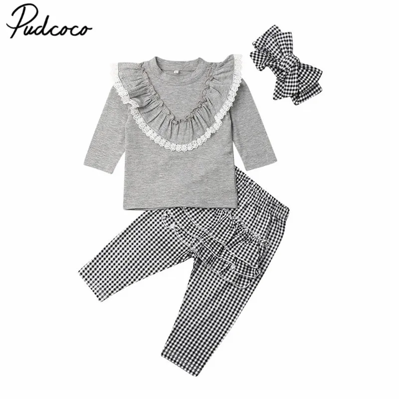 3Pcs Toddler Kids Baby Girl Autumn Clothes Ruffle T-shirt Tops+Pants Outfits Set