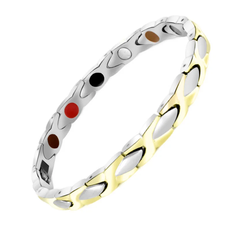 silver-gold 316L stainless steel Magnetic Therapy Silver gold relieve hand pain promote blood circulation Stylish men women health bracelet - Окраска металла: silver-gold