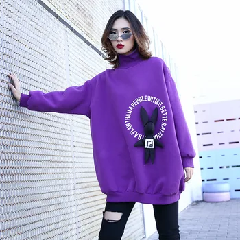 

Johnature 2020 Autumn Winter Thicken Warm Casual Turtleneck Hoodies New Loose Pullover Letter Print Patchwork Women Sweatshirts