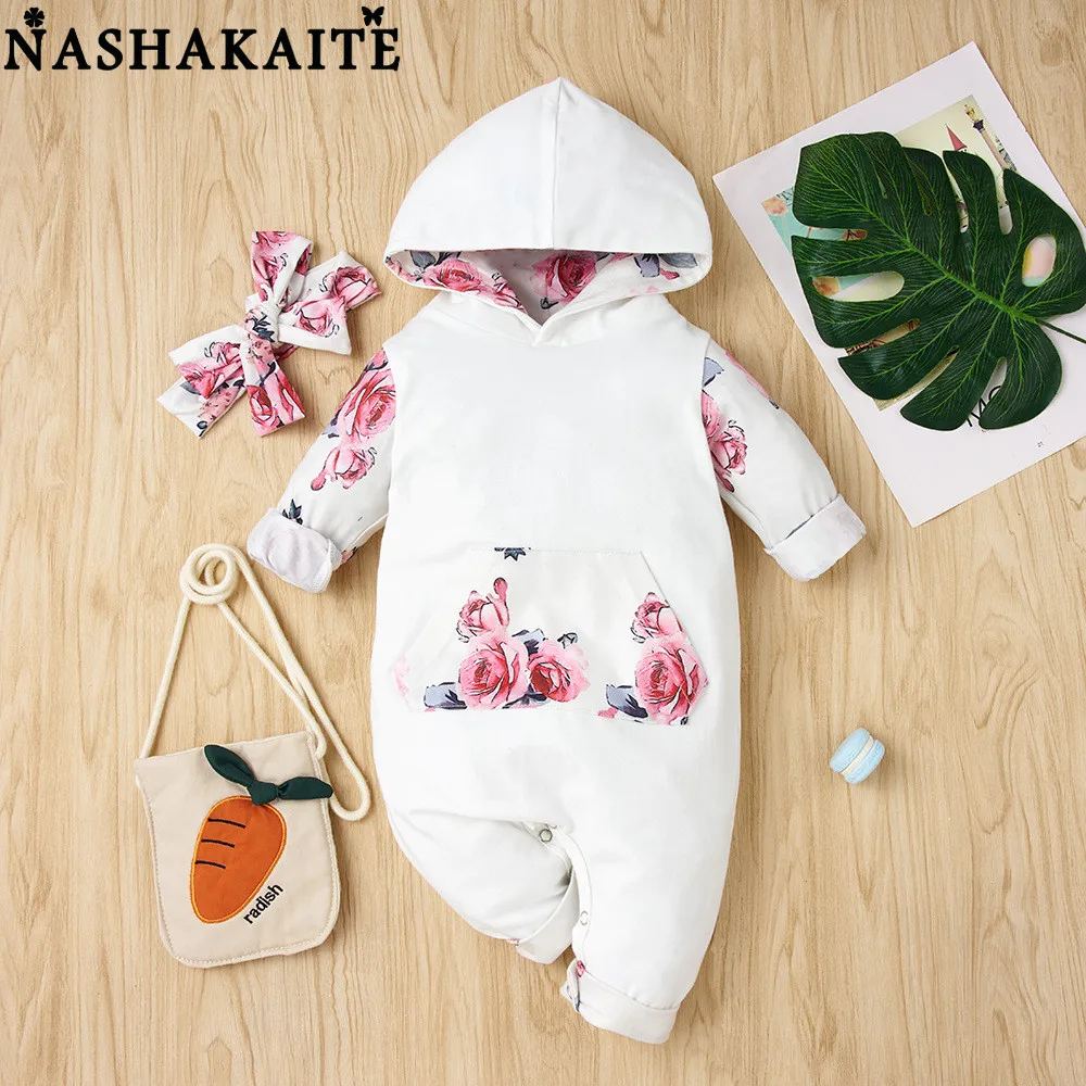 

NASHAKAITE Rainbow Print Baby Knitted Cotton Romper Jumpsuit Baby Clothing Newborn Baby Girl Clothes Floral Baby Girl Overalls