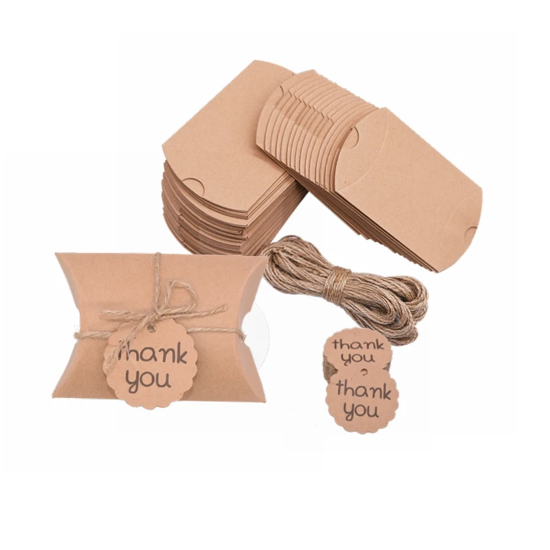 Mini Pillow Shape Candy Boxes Kraft Paper Box DIY Craft Gift Box Bag Wedding Favors Birthday Xmas Thank You Packaging Supplies