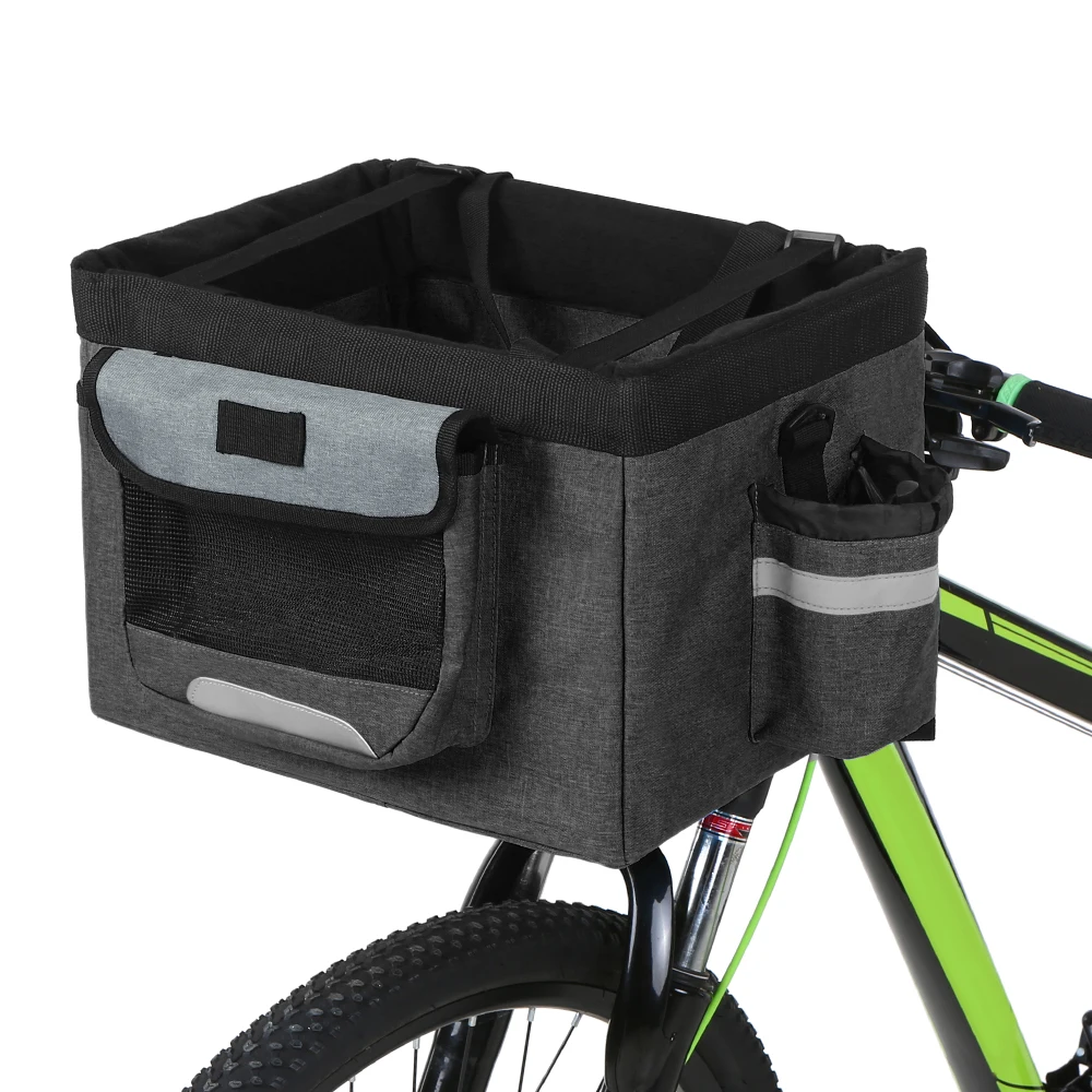 Складная велосипедная передняя корзина Съемная велосипедная корзина для домашних животных переноска для кролика походная сумка - Color: Black