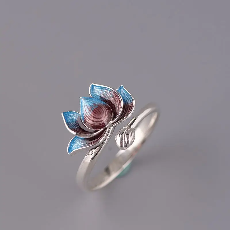 ring GAGAFEEL, кольцо с эмалью лотоса, Открытое кольцо для женщин, перегородчатая, регулируемые кольца, 925 пробы, серебро, для девушек, вечерние, ювелирные изделия - Цвет основного камня: ring