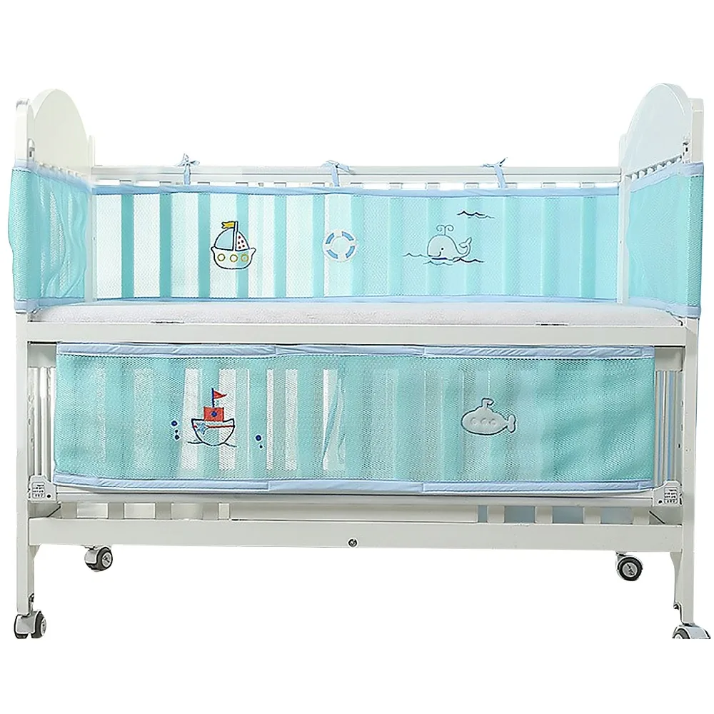 2PCS Cute Cartoon Baby Bed Bumper Breathable Washable Polyester Infant Crib Rail Mesh Bumper Cot Surround Pads Protector Liner