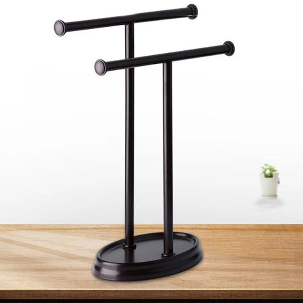 

Space Saving Durable Floor Standing Household Bathroom Towel Stand Solid Stable Double Layer Punch Free Stainless Steel
