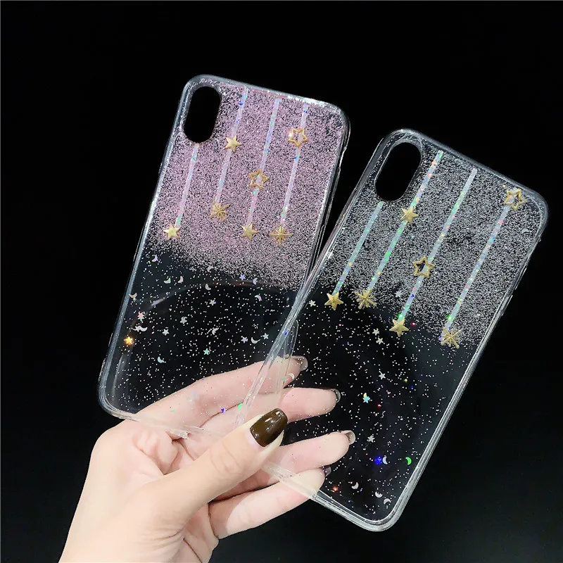 

JAMULAR Shining Star Glitter Clear Case For iPhone X XS MAX XR 8 7 6 6s Plus Luxury Sequins Soft TPU Phone Cover Bling Coque Bag