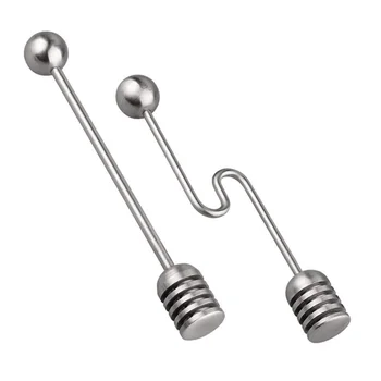 

2pcs Stainless Steel Honey Spoon with Round Bead Syrup Dippers Stirring Stick for Honey Pot Jar Container (Straight Handle+Curve