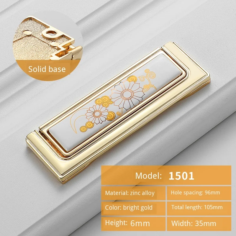 JD European Cabinet Wardrobe Door Single Hole Handle Gold Ceramic Handle Modern American Flower Pattern Drawer Furniture Handle - Цвет: 1501-C.C96mm