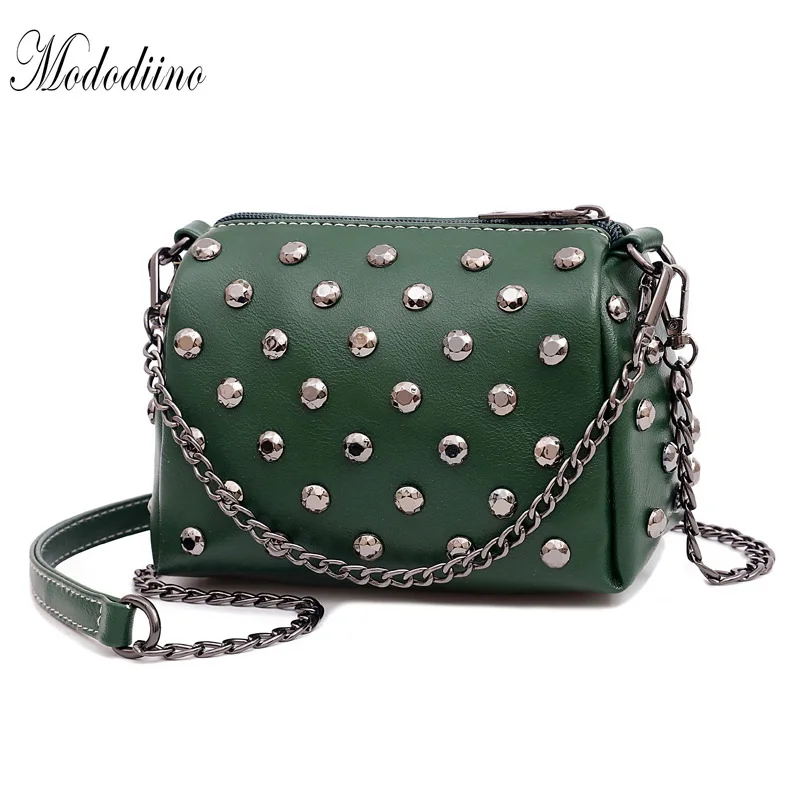 

Mododiino Chains Crossbody Bag Women Rivet Shoulder Bag Pu Leather Ladies Bucket Bag Mini Messenger Bag Female Flap Bag DNV1164