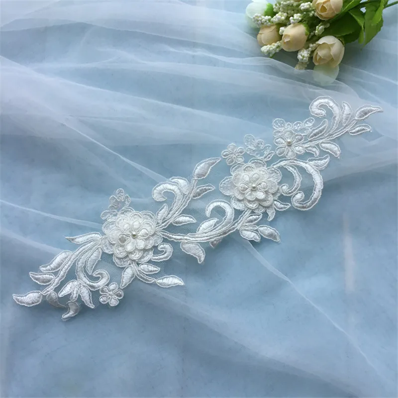 1Pc Ivory Fashion Polyester embroidery Beaded patch flowers wedding motifs flower lace applique 30X 10cm LA249 | Дом и сад
