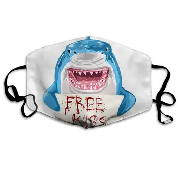 

Swono Mask Shark,Funny Animal Blue Shark Holding Bloody Free Kiss Sign Polyester Anti Dust Face Mask-Washable and Reusable Mask