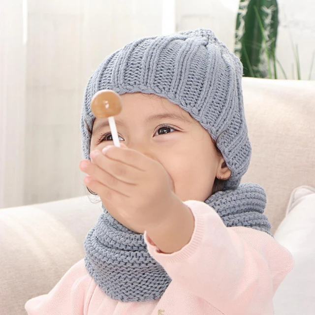 bonnet bebe fille enfant garçon Ensemble de chapeaux pour bébé, écharpe,  tricoté, couleur unie, mignon, accessoires pour enfants de 0 à 3 ans,  nouvelle collection automne hiver - AliExpress