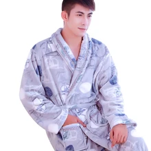 H5977 мужской утолщенный фланелевый Халат осень зима длинный рукав халат ночная рубашка мужской коралловый бархат размера плюс Повседневная теплая ночная рубашка