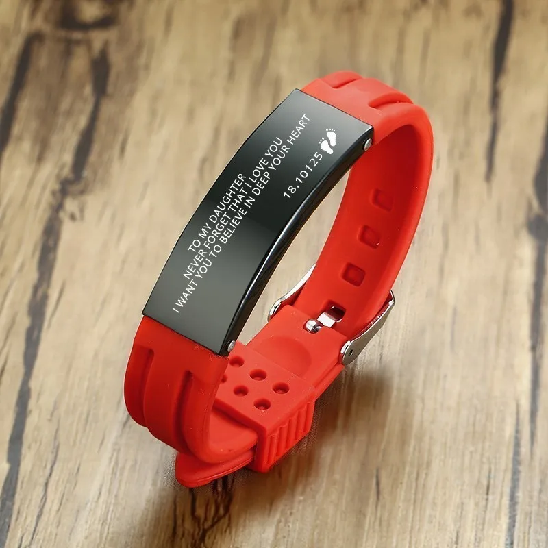 Modyle-Pulsera de silicona personalizada para hombre, con huella de acero inoxidable, marcas de goma con nombre, Pulsera de muñeca, accesorios de grabado
