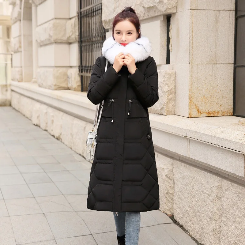 

Mid-length Cotton Overcoat Women's 2019 Winter New Style Korean-style Waist Hugging Hooded Slimming Thick Casual Cotton-padded J