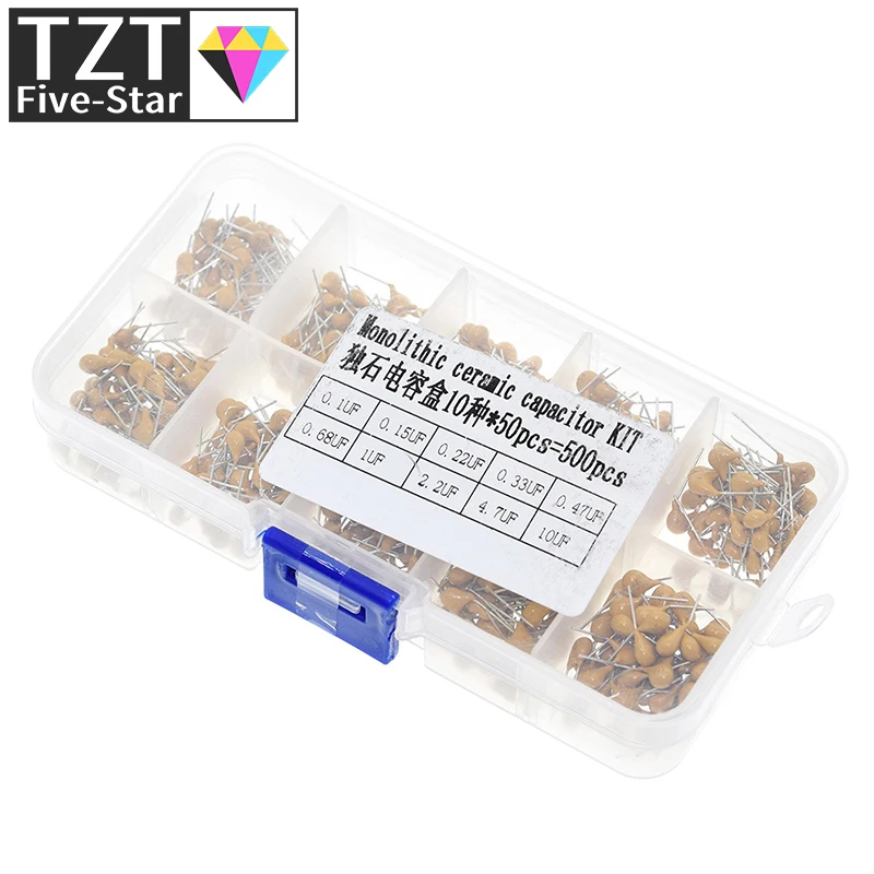 TZT 500 Stück/Lot 10 Werte*50 Stück 0,1uF-10uF (104~106) 50V Kondensatoren Sortiment-Kit – Detail 4