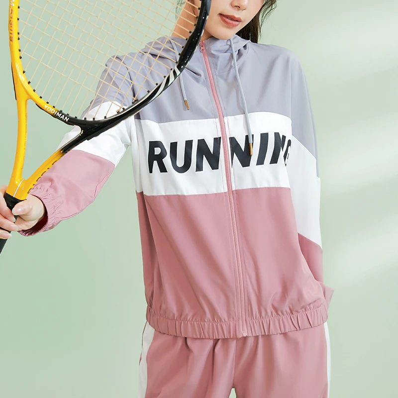 Vansydical Color Matching Running Jacket Women Hoodie Sports Yoga Shirts Zipper Fitness Gym Tops Long Sleeves Sportswear Stretch