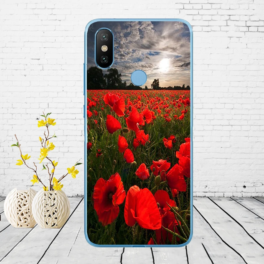 63DD красный Маки на черном стиле мягкий силиконовый чехол для Xiao mi Red mi 6 6a mi 8 a2 lite note 5 6 pro 7 Case