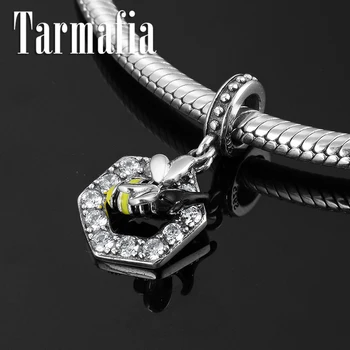 

Shining Clear CZ Crystal Enamel Bee 925 Sterling Silver Pendant Metal Beads Jewelry Making fit Original European charms Bracelet