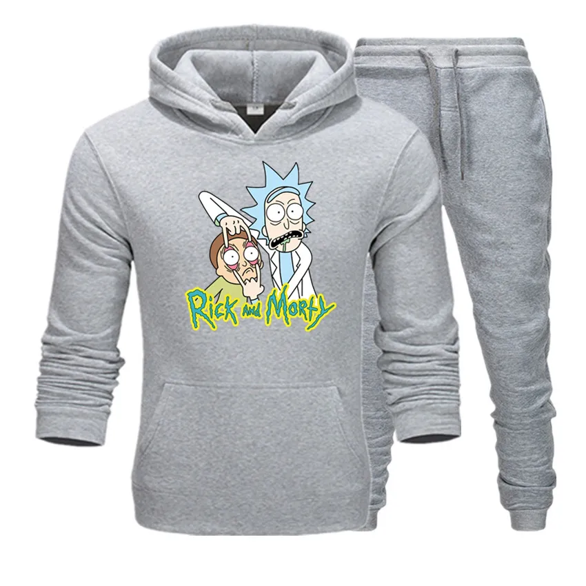 9 Мужские и женские спортивные толстовки с принтом Rick and morty, мужские флисовые толстовки в стиле хип-хоп+ длинные брюки, костюм, Приталенная толстовка с капюшоном - Цвет: 9