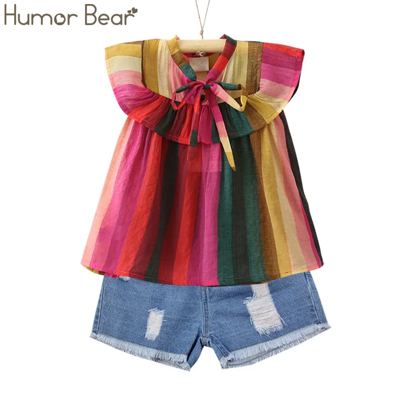 Multicolor BL1175U Humor Bear/ комплекты детской одежды для маленьких девочек модная повседневная Милая шифоновая жемчужная майка без рукавов+ штаны, костюм Одежда для девочек - Цвет: Multicolor BL1175U