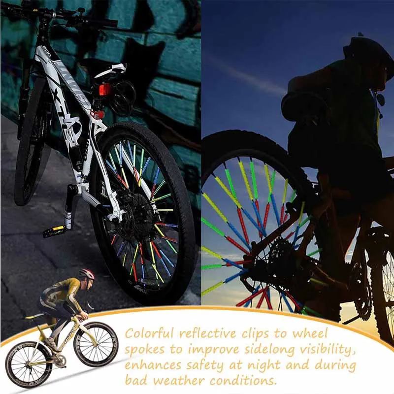 12PCS Bicycle Wheel Spoke Reflector Reflective Mount Clip Wheel Rim Spoke Bike Cycling Mount Strip Reflector Warning Light Tube