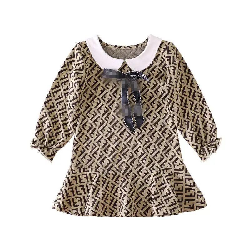 

New Fashion Kids Baby Girls Dresses Letter Pattern Printing Toddler Baby Girl Dress Infant Girls Bow-knot Dresses