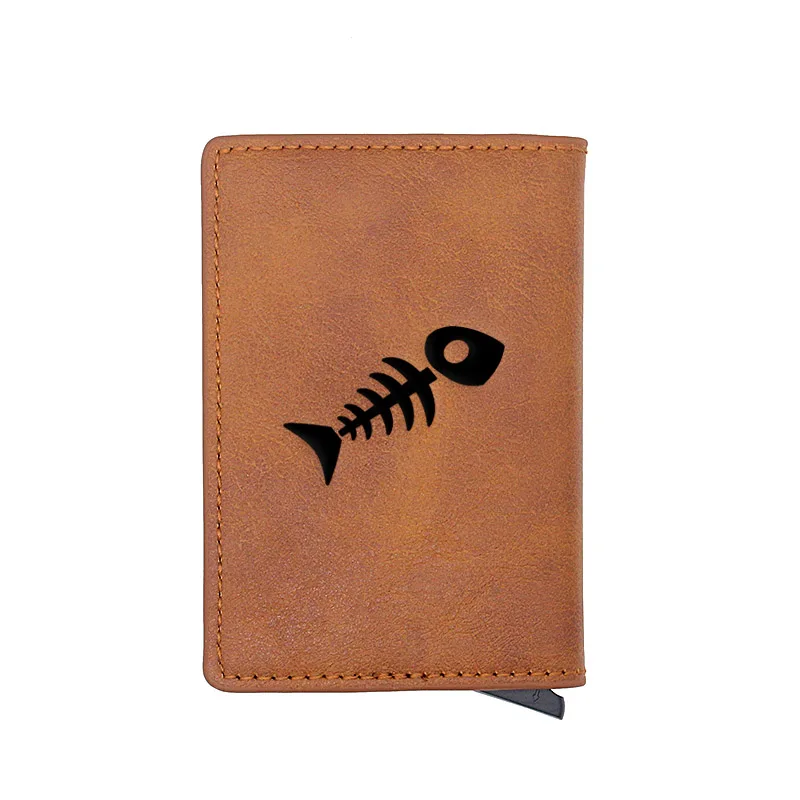 

Classic Fish Skull Skeleton Design Card Holder Wallets Men Rfid Leather Short Purse Slim Mini Wallet Punk Style Gifts