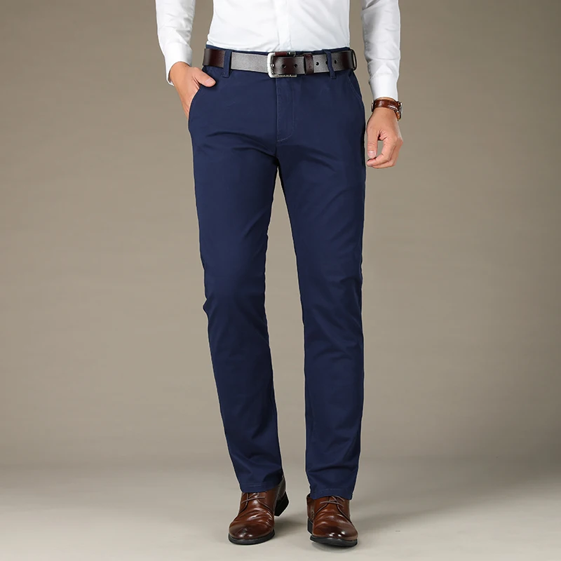 Мужские классические повседневные брюки размера плюс 42, 44, 46, деловые модные Стрейчевые брюки, мужские Брендовые брюки зеленого цвета, цвета хаки, темно-синего и черного цветов
