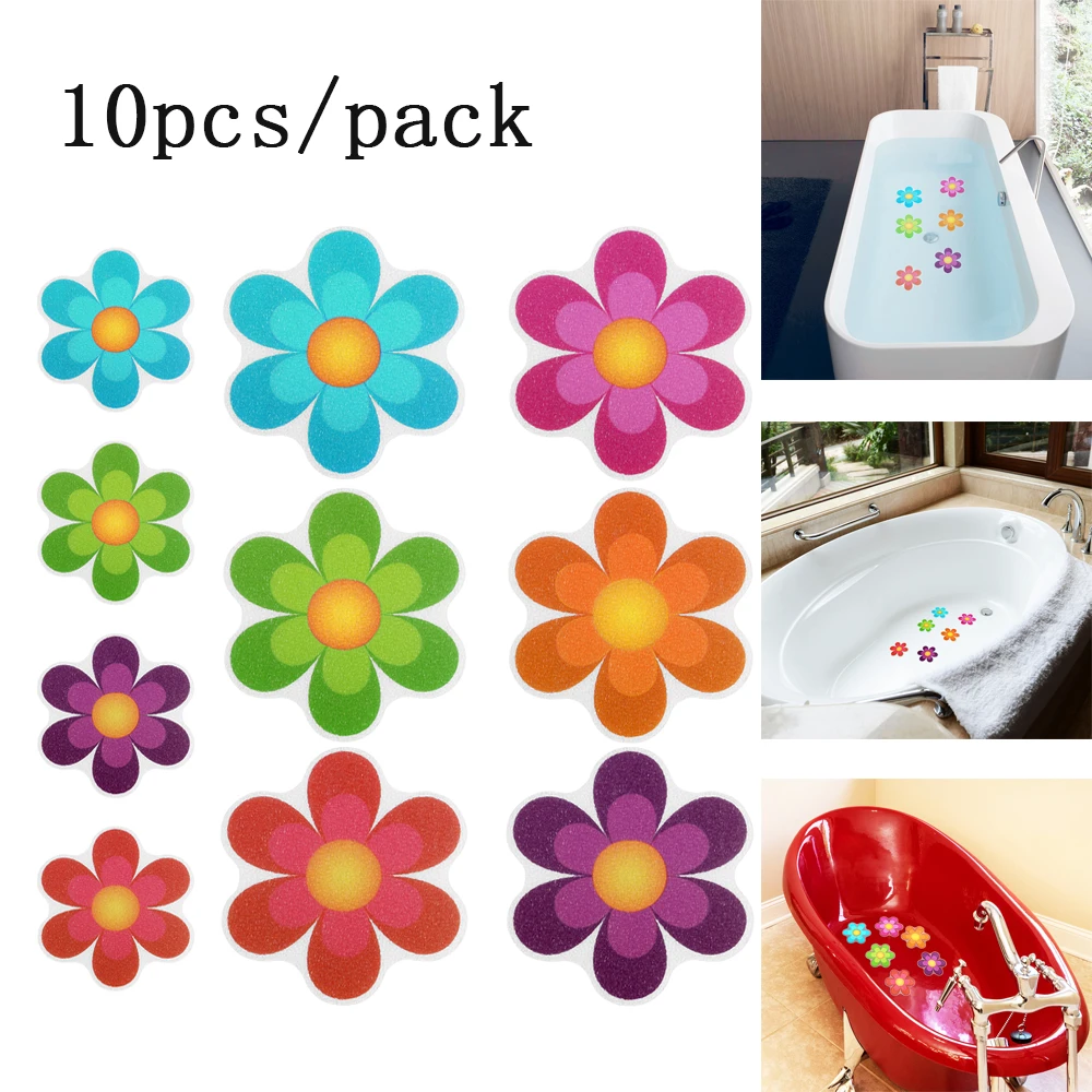 Autocollants Antiderapants Pour Baignoire 10 Pieces Fleurs Colorees Tapis Antiderapant Pour Baignoire Salle De Bain Aliexpress