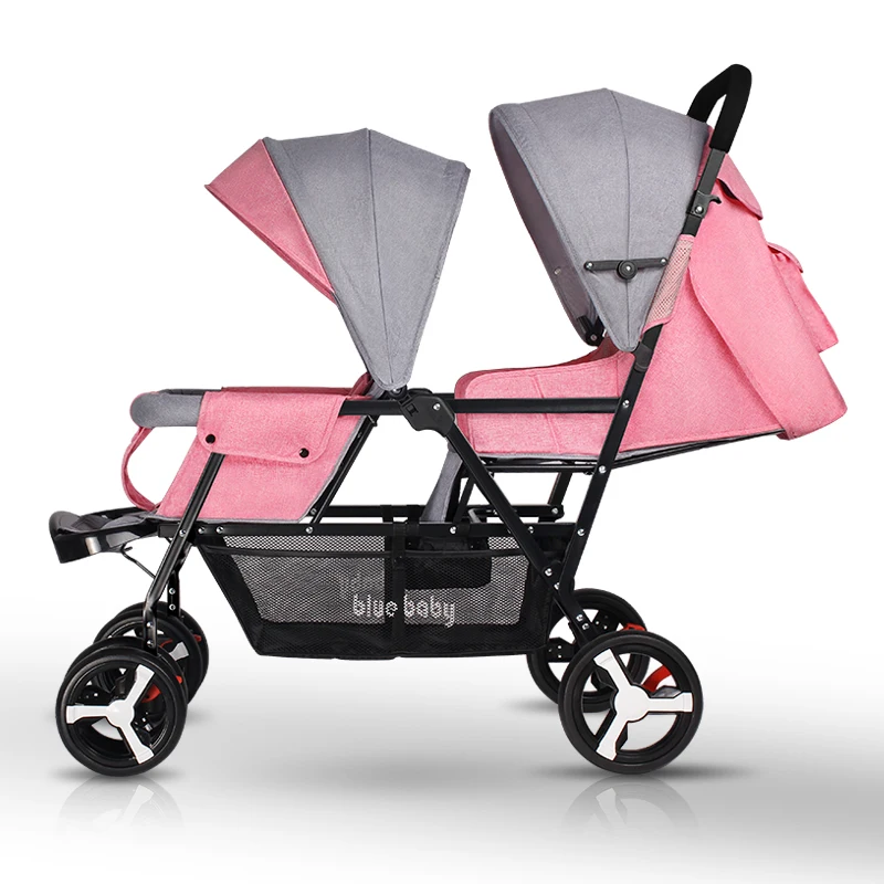 Двойная детская коляска для детей старшего и нового возраста, складной светильник на колесиках для детей 0-7 лет - Цвет: Темно-серый