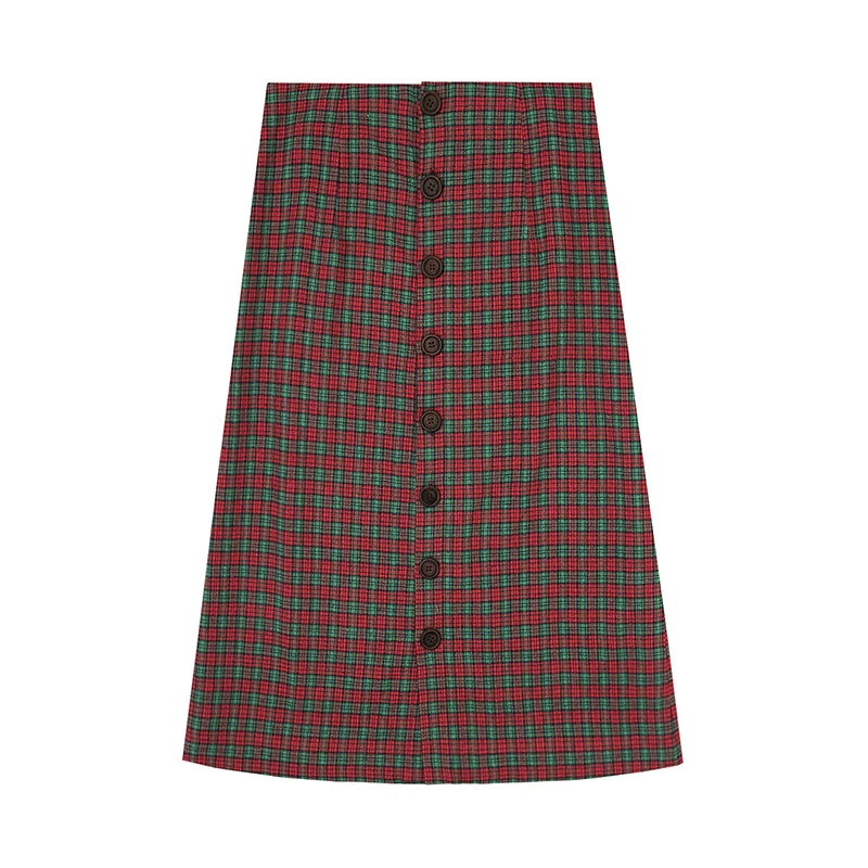 [EAM] High Waist Button Plaid Split Joint Simple Half-body Skirt Women Fashion Tide All-match New Spring Summer JZ418