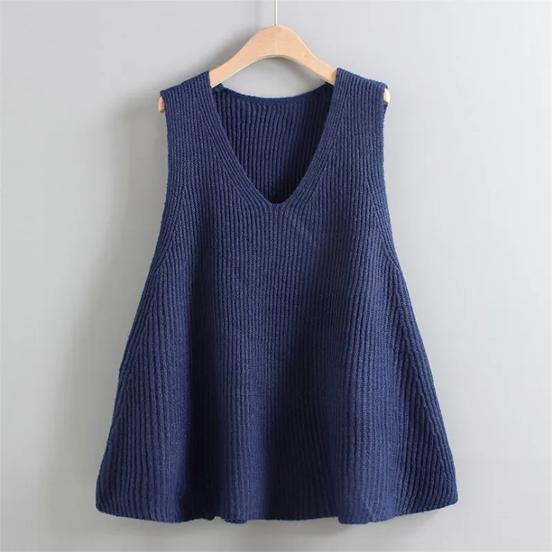 A Version Loose Large Size Pullover Wool Jumper Spring Autumn V Neck Sweater Vest Women's Sleeveless Knitted Waistcoat Blouse