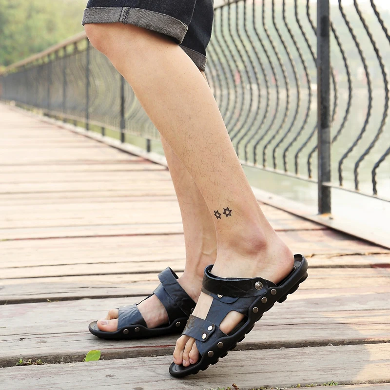 new men sandals high quality men roman sandals beach vietnam shoes leather sport sandals walking Button cave shoes