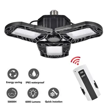 

E27 60W Garage Light Foldable Triple LED Adjustable Light Industrial LED High Bay Light with Remote Control 6000LM Cool White