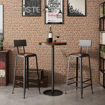

Bar stool high stool Nordic wrought iron solid wood modern minimalist bar chair home creative table back bar stool