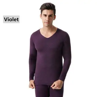 Purple MITEKSAN комплект термобелья, мужские теплые кальсоны с v-образным вырезом и бархатом, теплые мужские зимние модные штаны+ рубашки, 2 шт., Новинка - Color: Purple