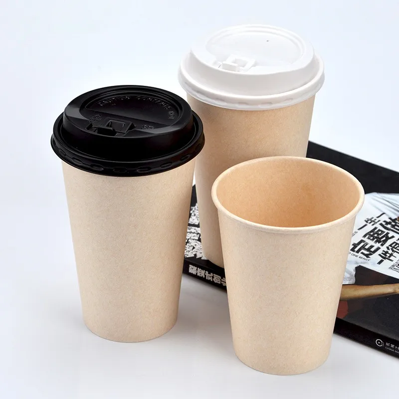 

50pcs Simple pure color disposbale coffe cup single layer thick hot drink milk tea paper cup takeaway packages with cover