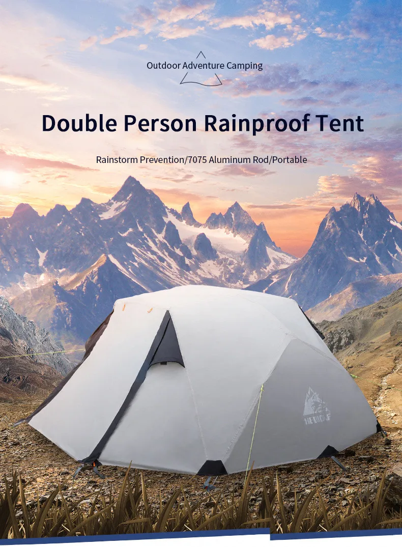 Hewolf Outdoor Winter Camping Tent 2 Persons Double Layer Waterproof Aluminum Alloy Tent Pole Breathable Double Doors Tent