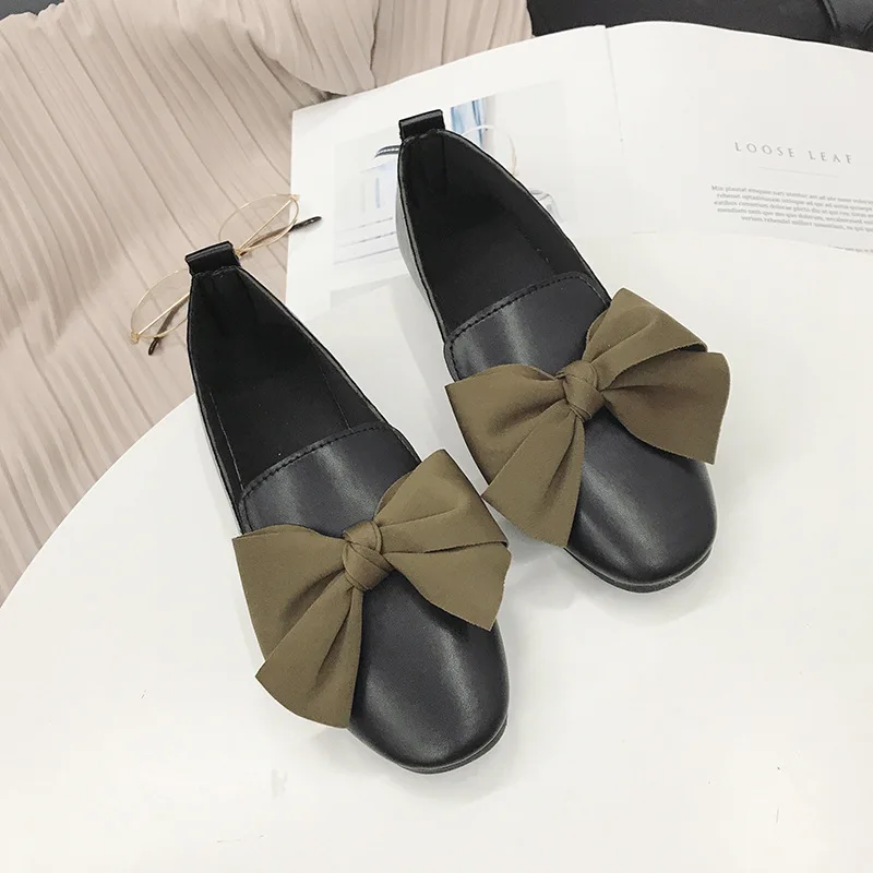 

2019 Spring Summer WOMEN'S Casual Shoes Low Top Single Shoes Low Heel Work Shoes Shallow Mouth Bow Simple Going to Work Shoes Ve